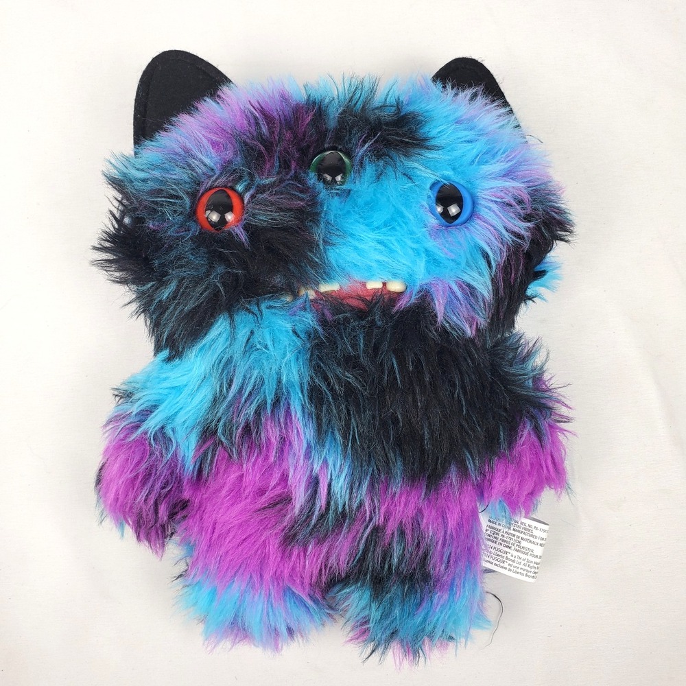 Fuggler Butt Ugly Pets - Reek-O (Black Cat) 9" Plush Toy Purple Blue Fur 3 Eyes